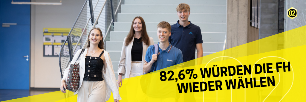 Studierende gehen lachend Stiegen herunter