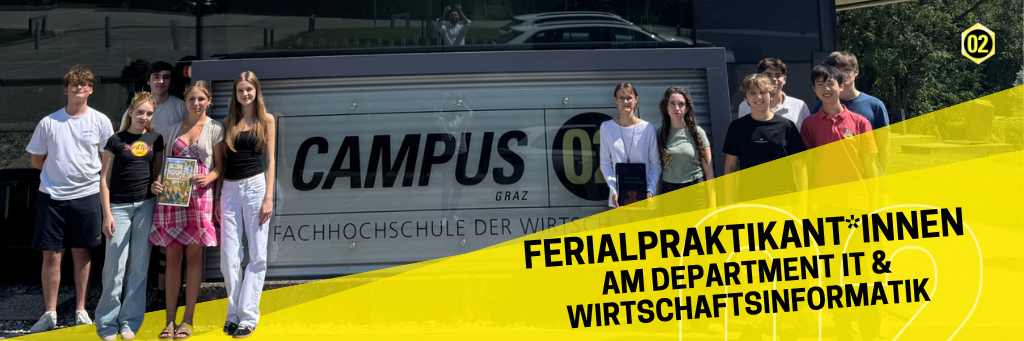 Gruppenfoto der Praktikant*innen vor der FH CAMPUS 02