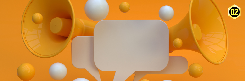 gelbes Blogbeitragbild mit Social Media Chatblase