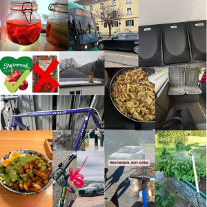 Eine Collage zusammengestellt von Studierenden der FH CAMPUS 02, die nachhaltige kleine Entscheidungen im Alltag darstellt.