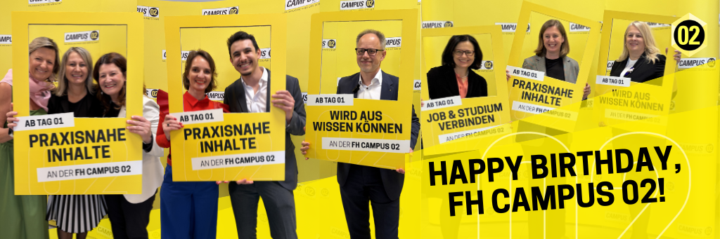 Die Mitarbeiter*innen der FH CAMPUS 02 feiern 30. Geburtstag der FH